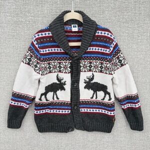 Janie and Jack Kids Boys‎ Fair Isle Moose Shawl Collar Cardigan Sweater Size 3